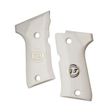 Beretta 92 Compact Custom Pistol Grips made of White Acrylic with custom logo made of silver.