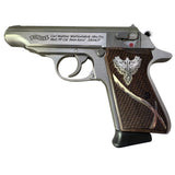 Walther PPK/S grips made of walnut wood with custom logos made of silver.2