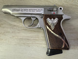 Walther PPK/S grips made of walnut wood with custom logos made of silver.actual photo