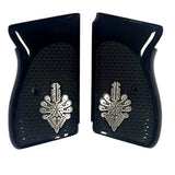 Walther PPK grips made of Black Acrylic with custom logo made of  Silver.