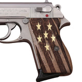 Walther PPK grips made of Walnut Wood with custom logo made of Brass.