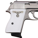 Walther PPK grips made of White Acrylic with custom logo made of  Silver.1