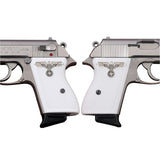 Walther PPK grips made of White Acrylic with custom logo made of  Silver.3