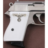Walther PPK grips made of White Acrylic with custom logo made of  Silver.5