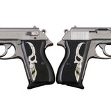 Walther PPK grips made of Black Acrylic with custom logo made of  Silver and brass.6