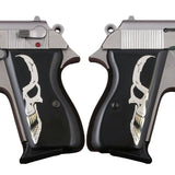 Walther PPK grips made of Black Acrylic with custom logo made of  Silver and brass.2