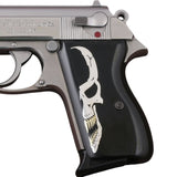 Walther PPK grips made of Black Acrylic with custom logo made of  Silver and brass
