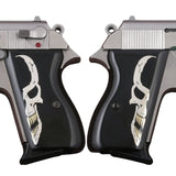 Walther PPK grips made of Black Acrylic with custom logo made of  Silver and brass.1