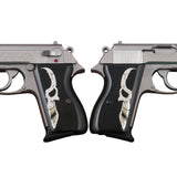 Walther PPK grips made of Black Acrylic with custom logo made of  Silver and brass.5