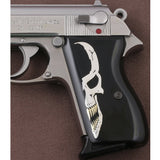 Walther PPK grips made of Black Acrylic with custom logo made of  Silver and brass.3