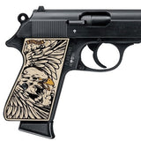Walther PPK/S grips made of  Ivory Acrylic with custom surface engraving.