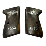 Walther PP grips made of  Root Walnut (special wood) with custom logo and text made of silver.1