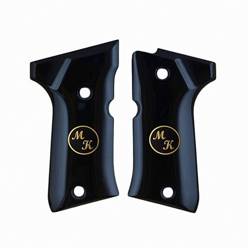 Beretta 92 compact grips made of Black Acrylic  with custom initials made of Brass
