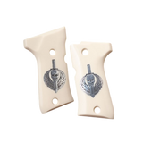 Beretta 92 Compact grips made of Ivory Acrylic with custom  silver logo.
