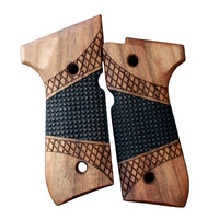 Beretta 92FS grips made of walnut wood with custom surface engraving.