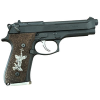 Beretta 92FS grips made of walnut wood with custom logos made of silver.4