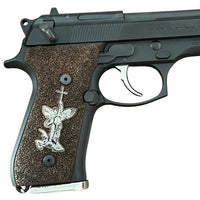 Beretta 92FS grips made of walnut wood with custom logos made of silver.5