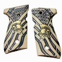 Beretta 92FS grips made of Ivory Acrylic  with custom logo made of Brass.