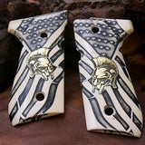 Beretta 92FS grips made of Ivory Acrylic  with custom logo made of Brass
