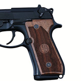 Beretta 92FS grips made of walnut wood with custom engraving.left