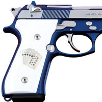 Beretta 92FS grips made of White Acrylic with Custom Logo made of silver.right