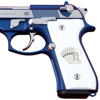 Beretta 92FS grips made of White Acrylic with Custom Logo made of silver.left