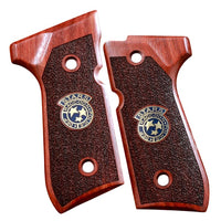 Beretta 92FS grips made of Rosewood with custom logo made of silver.