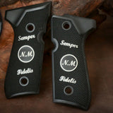 Beretta 92FS grips made of Black Acrylic with Custom Logo made of Silver.