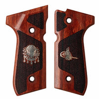 Beretta 92FS grips made of Rosewood with custom logos made of silver.