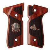 Beretta 92FS grips made of Rosewood with custom logos made of silver.