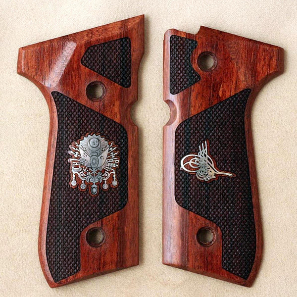 Beretta 92FS grips made of Rosewood with custom logos made of silver