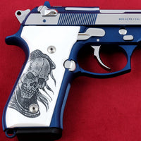 Beretta 92FS grips made of White Acrylic with custom logo engraving.right