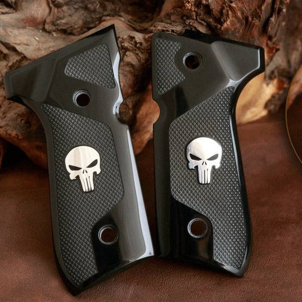 Beretta 92FS grips made of black Acrylic with custom logo made of silver