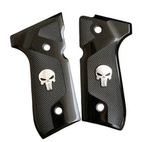 Beretta 92FS grips made of black Acrylic with custom logo made of silver.