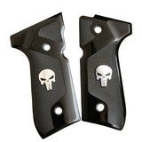 Beretta 92FS grips made of black Acrylic with custom logo made of silver.