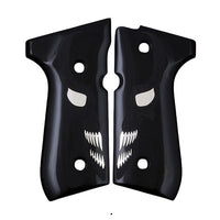 Beretta 92FS grips made of black Acrylic with custom logo made of silver.