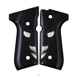 Beretta 92FS grips made of black Acrylic with custom logo made of silver.