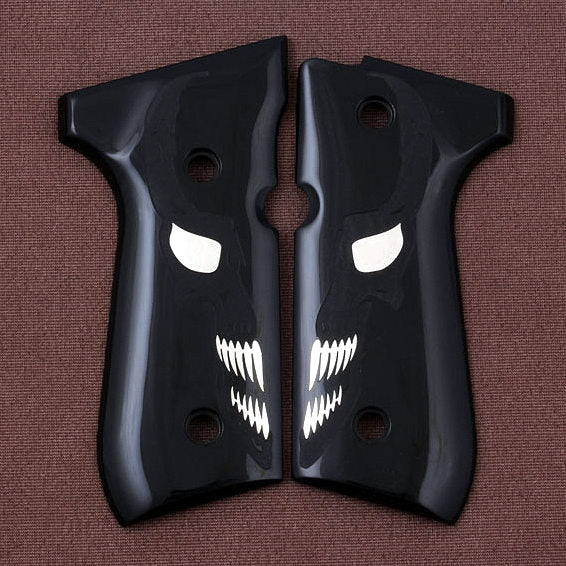 Beretta 92FS grips made of black Acrylic with custom logo made of silver