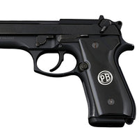Beretta 92FS grips made of Black Acrylic with custom logos made of silver.