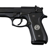 Beretta 92FS grips made of Black Acrylic with custom logos made of silver.