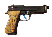 Beretta 92FS grips made of walnut wood with custom surface engraving.