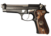 Beretta 92FS grips made of  walnut wood with custom logo and text made of silver.1