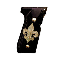 Beretta 92FS grips made of black Acrylic with custom logo made of Brass.2