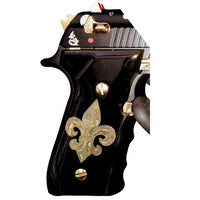 Beretta 92FS grips made of black Acrylic with custom logo made of Brass.3