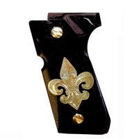 Beretta 92FS grips made of black Acrylic with custom logo made of Brass.1