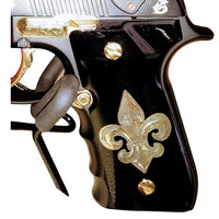 Beretta 92FS grips made of black Acrylic with custom logo made of Brass.8