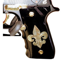 Beretta 92FS grips made of black Acrylic with custom logo made of Brass.9