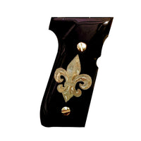 Beretta 92FS grips made of black Acrylic with custom logo made of Brass.5
