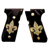Beretta 92FS grips made of black Acrylic with custom logo made of Brass.6