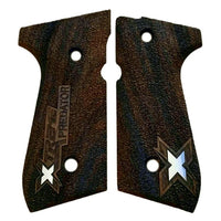 Beretta 92FS grips made of walnut wood with custom logo made of Silver.